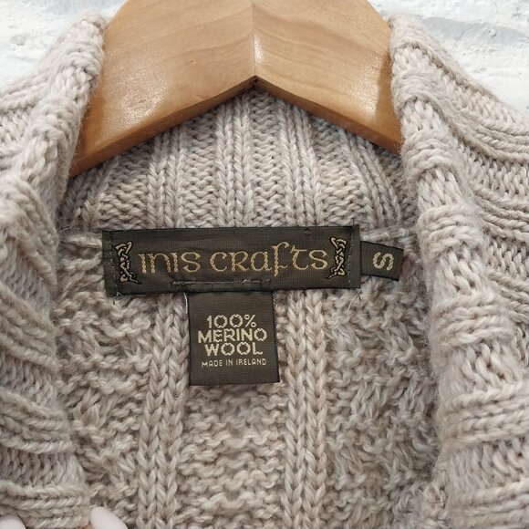 Inis Crafts Sweater Women Small Beige Wool Fisherman Cable Knit Zip Cardigan. - Picture 4 of 8